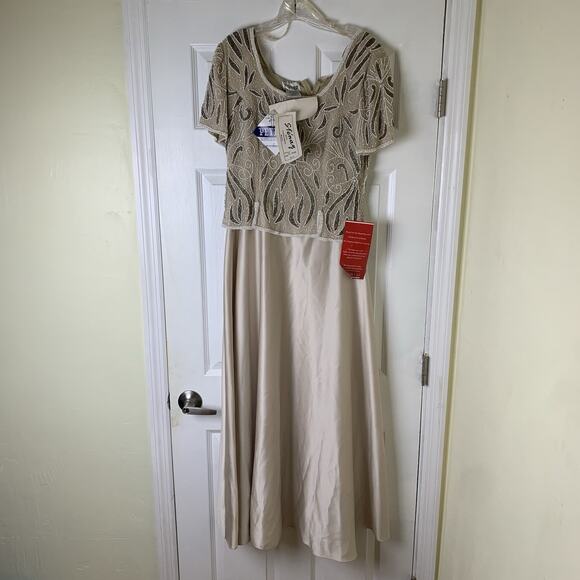 Vtg Stenay Bridesmaid Wedding Dress Women's Size 14 Petite Silk Formal Beaded